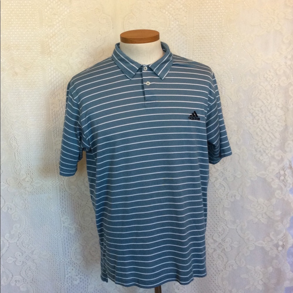 Men’s Adidas Climalite Blue/White Stripped Shirt
